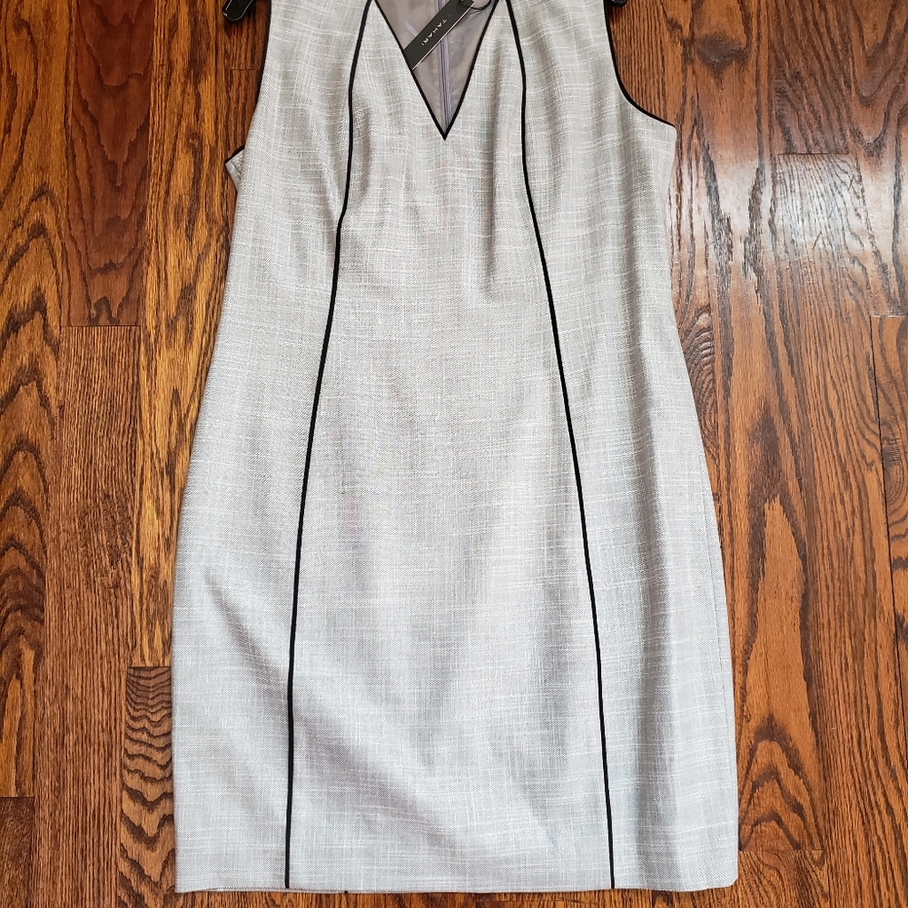 Tahari gray dress with black piping
